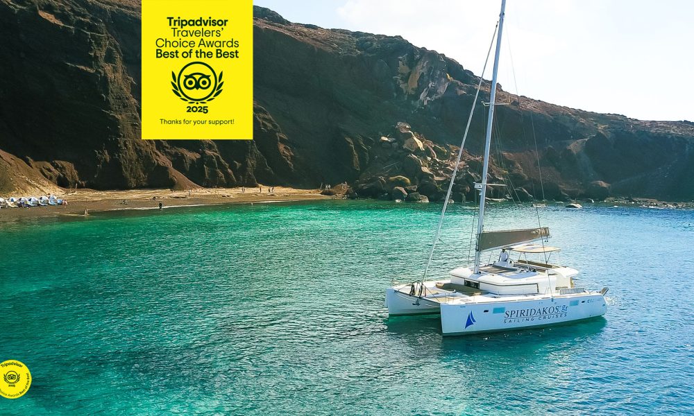 Spiridakos Sailing Cruises celebrates 10K reviews and being named #1 experience in Greece for 2025, for its Santorini cruises.