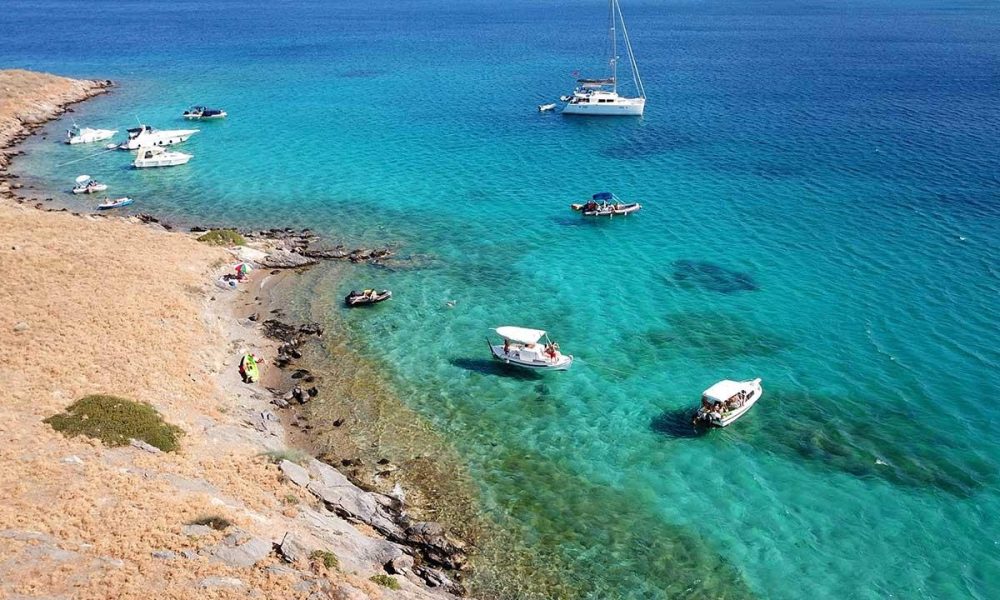 Covid-safe cruises in Santorini, other Greek islands and Athens Riviera aerial photo of Spiridakos Sailing cruise in Irakleia